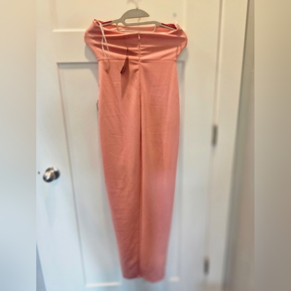 Lulus After Hours Strapless Maxi Dress Blush Pink Ruffled Side Slit Gown Size XS - Picture 4 of 12